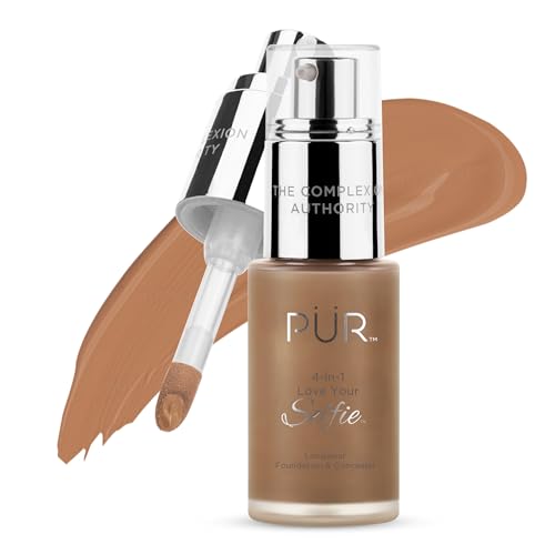 AmazonUs/8AV4U PÜR MINERALS 4-in-1 Love Your Selfie Foundation & Concealer - Longwear Full Coverage Liquid Makeup Foundation with Hydrating Blend for Refined-Looking, Natural Beauty Glow, Skin Texture & Tone 8g