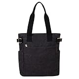 Women’s Canvas Book Tote Bag with Pockets Zipper for Library School Work Small Handbag