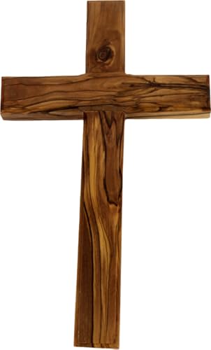 Holy Land Market Hand Carved Olive Wood Wall Cross from Bethlehem | Christian Cross Wall Decor with Authenticity Certificate & Lords Prayer Card - Wooden Wall Cross 10 Inch