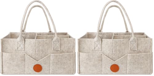 Image of Maliton Baby Diaper Caddy Organizer for Changing Table, Nursery Storage Bin Basket with Handle, Felt Diaper Organizer Suitable for Indoor Outdoor (Khaki) (Pack of 2)