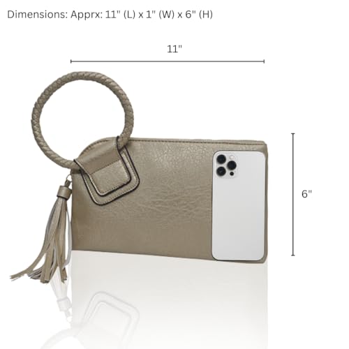Image of NGIL Faux Leather Mini Wristlet Purse | Women's Handbag, Fashion Wristlet Wallet, Compact Everyday Purse with Fringe Tassel