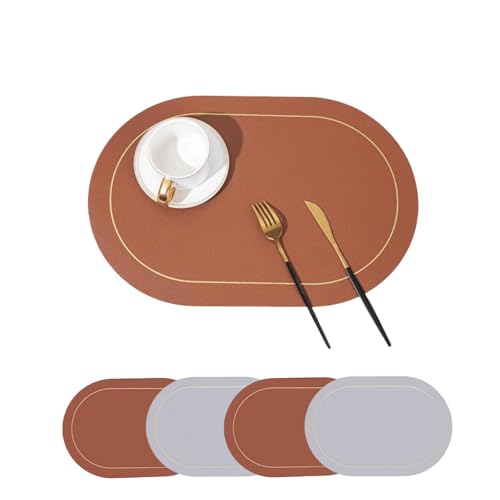 Mantel Individual de Piel sintética para Mesa de Comedor, Doble Cara, Antideslizante, Resistente al Calor, Impermeable, para decoración del hogar y Cocina (Coffee+Gray, 4pcs)