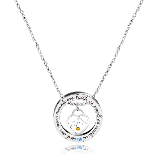 Unique Round Stainless Steel Engraved Faith as Small as Mustard Seed Can Move Mountains Religious Scripture Necklace, Inspirational Christian Mustard Seed Prayer & Blessing Jewelry