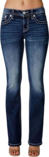 Miss Me - Womens Victory Leaf Mid-Rise Skinny Jeans, Color Dark Blue, Size: 38