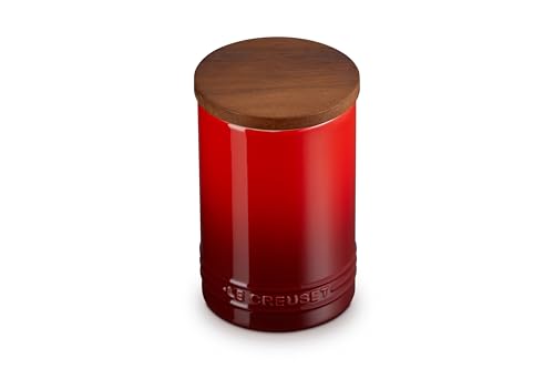 Image of Le Creuset Signature Large Salt Cellar and Storage Canister with Wood Lid, 26 oz., Cerise