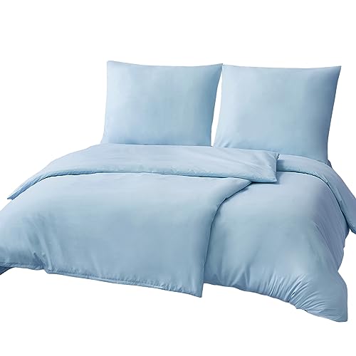 RUIKASI Bettwäsche 135x200 Blau 4teilig - Hellblau Mikrofaser Bettwäsche-Sets OEKO-TEX, 2 Bettbezüge 135x200cm + 2 Kissenbezüge 80x80cm mit...