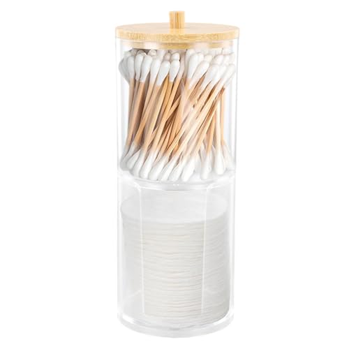 Kuleyang Cotton Pad Holder Dispenser, Clear Acrylic Organiser with Lid for Cotton Pads, Q-tips, Swabs, Makeup & Toiletries Storage – Bathroom & Travel Storage Solution