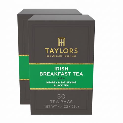 Taylors of Harrogate Irish Breakfast, Black Tea, Pillow Bags, Rich, Bright &amp; Malty, Caffeinated, Enjoy Hot or Iced, 50 Teabags, 50 Count (Pack of 2)