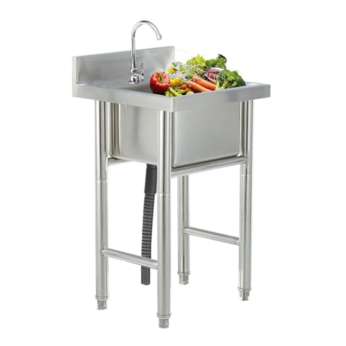 Fregadero de cocina de acero inoxidable con grifo, diseño de cuenco individual de grado comercial para uso doméstico y utilitario