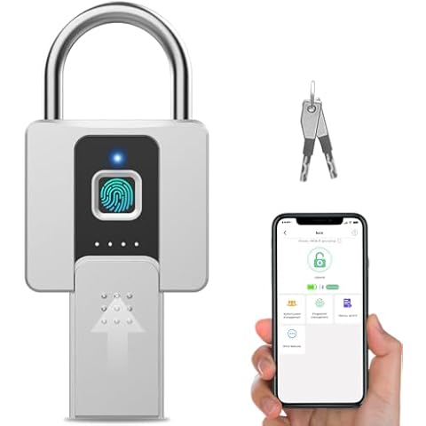 Eseesmart Fingerprint Padlock, Padlock, Fingerprint Lock, Waterproof Padlock with Key and Mobile APP, Suitable for Gates, Fences, Gym, Cabinets, Office Cover