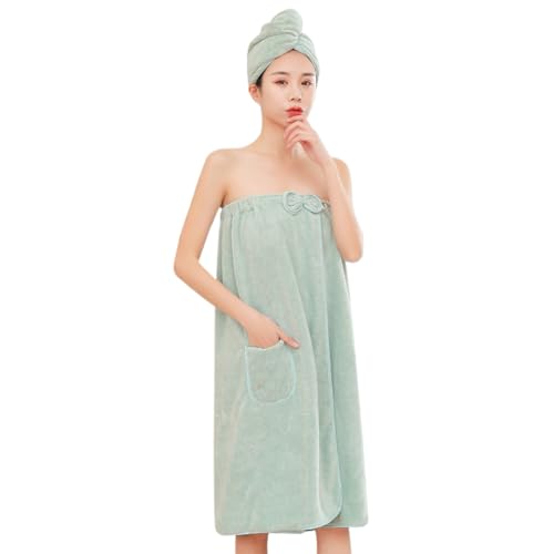 Peignoir de bain éponge en polaire corail douce serviette cheveux pour femme vert
