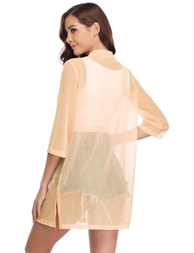 Image of iClosam Women Casual 3 /4 Sleeve Sheer Open Front Cardigan Sweater Kimono
