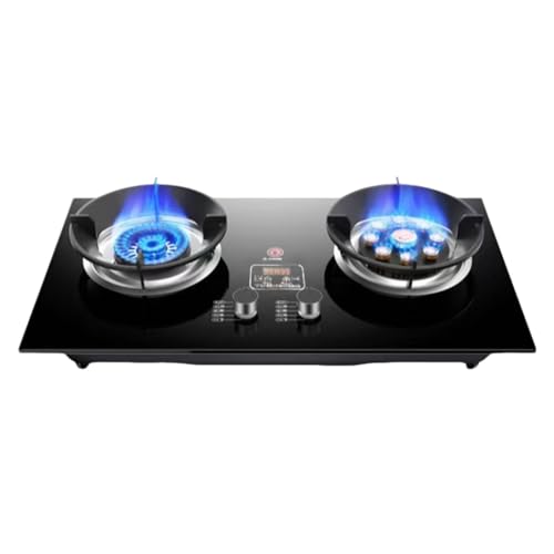 BZJPRFC Estufas De Gas Portátiles, Estufa De Sobremesa De 5,2 KW con 9 Cavidades, Wok De Acero Inoxidable con Tapa De Vidrio Y 2 Quemadores(NG)