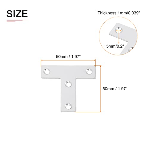 DTGN 1.97"x1.97"(HxW) T Brackets, 5Pack, Good for Furniture Mending Repair, Durable 304 Stainless Steel Fixing Brace Plates - Image 2