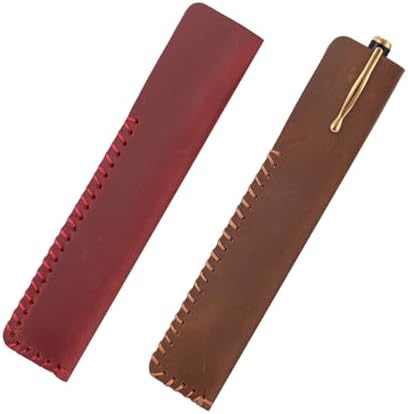 Yitexin 2 Pieces Handmade Genuine Leather Single Pen Pouch, Soft Fountain Pen Sleeve Case, Vintage Leather Pencil Holder Protective Cover for Stylus Ballpoint Office Business Gift (Brown & Wine Red) image 3