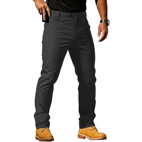 Pantalones tácticos de trabajo para hombre, elásticos, impermeables, para senderismo, al aire libre, resistentes al agua, con múltiples bolsillos, Negro, XL