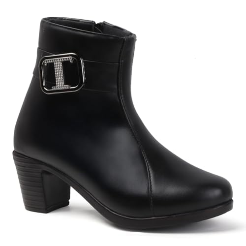 DRAG THE DEALS : Women's Ankle Booties Chunky Heel Fashion Boots, Side Zipper, Comfortable Everyday Casual Dress Boot Women's Ankle Boots Black Trendy Fall Fashion Shoes