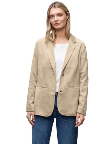 Street One 2117083 Blazer largo de terciopelo acanalado, beige arenado, 40 mujer