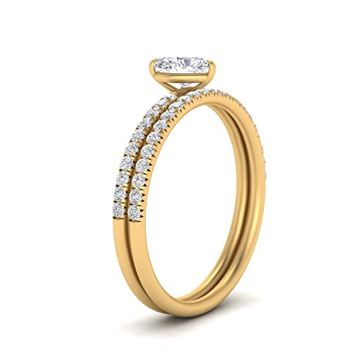 Image of Choose Your Gemstone Pave Petite Ring with Matching Wedding Band Yellow Gold Plated Heart Shape Wedding Ring Sets Minimal Modern Design Birthday Gift Wedding Gift US Size 4 to 12