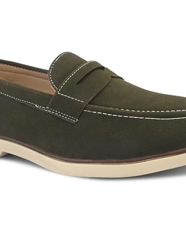 Image of STANPHORD Men Suede Formal Loafer Shoes | Round Toe Slip-On Moccasins | PU Leather Cushioned Anti-Slip | Office Party Business Casual Wear (TPSG 7086)