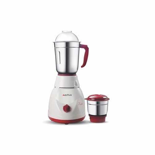 ACTIVA Pluto 2 jar Mixer Grinder, Long Lasting Shock Proof Abs Body | Heavy Duty Motor 500W (White) comes with 2 Year Warranty