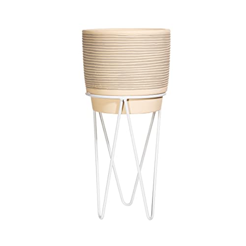 Sass & Belle Grey Striped Planter With Wire Stand, Grey,white, M
