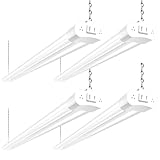 hykolity 4 Pack Linkable LED Shop Light, 4FT 42W [250W Equivalent], 4400lm, 5000K Daylight, with Plug, Utility Light Fixture, Hanging or Surface Mount, White