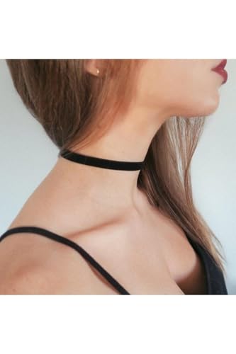 Ince 1 cm Siyah Kadife Choker Kolye, Kadın Choker, Kadın Kolye, siyah