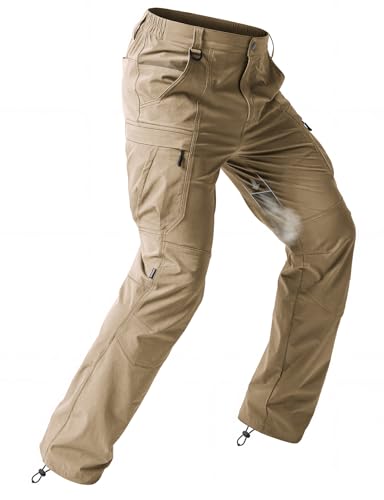 Moosehill Men's Hiking Pants: Quick Dry Water Resistant Lightweight for Outdoor Fishing Travel with 7 Secure Pockets (Khaki, 34W*32L)