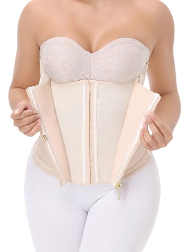 Image of SHAPSHE Waist Trainer For Women Cincher Underbust Corset Shapewear Zipper | Double-Layer Tummy Control Smooth Belly,15 Steel Bones Support Back,Elastic Mesh Enhances Comfort,Postpartum,Daily,Workout