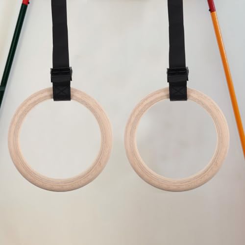 Anillas de gimnasia de madera YARNOW con correas miniatura 5