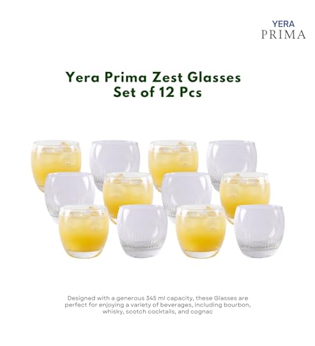 Image of Yera Prima Zest Whisky /Scotch /Water Glasses- 345 ml Each -Set of 12 pcs | for Daily use & Gifting