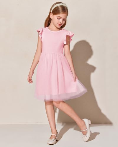 Haloumoning Girls Tutu Dress Ruffle Short Sleeve Fluffy Summer Party Tulle Dress for Kids 5-14Y - Image 3