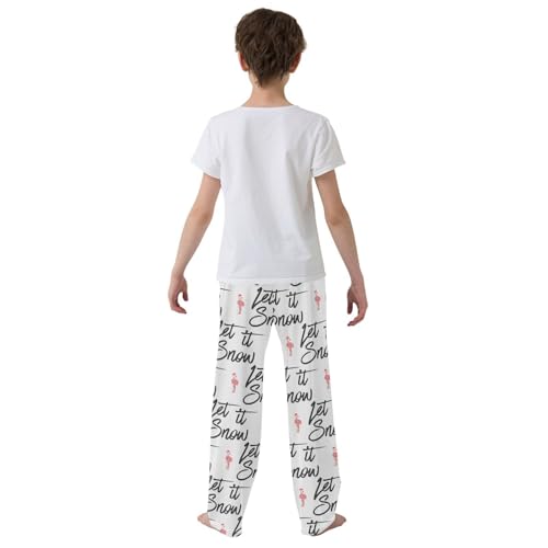 Let It Snow Flamingo Boys Long Pants Soft Trousers Elastic Waist Kids Lounge Bottoms with Pockets S-XL3