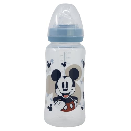 STOR Biberon col large 360 ml tétine silicone 3 positions Mickey Mouse Full of Smiles