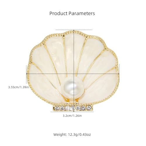 Image of Enamel Shell Pearl CZ Brooch Pin for Women Gold-Toned Chic Clear Crystal Ocean Seashell Texture Conch Sectored Rhinestone Brooches Lapel Pins Dress Accessories Fashion Holiday Beach Party Jewelry