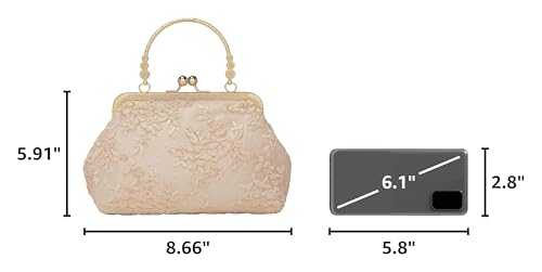 Image of UBORSE Vintage Embroidery Lace Floral Clutch Purse for Women Formal Evening Bag Kiss Lock Handbag for Wedding Cocktail Party | Vintage