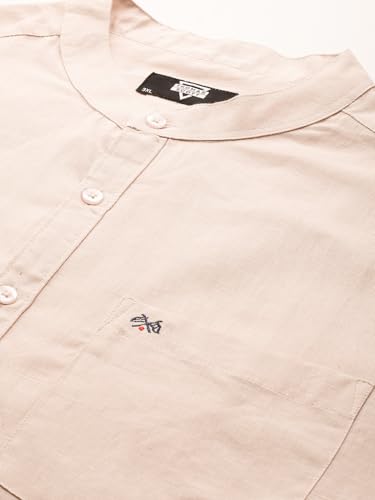 Image of Thomas Scott Men's Solid Cotton Linen Casual Shirt | Full Sleeve | Regular Fit | Mandarin Collar