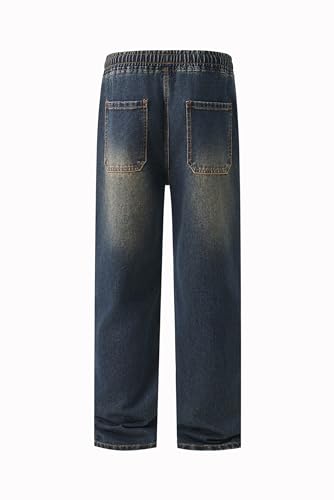 Men's Retro Relaxed FeelingFull Drawstring Straight Leg JeansSlim Fit CasualClassicVersatileSuitable for Both FatThin2