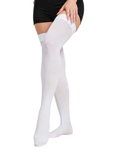 Image of TOFLY Thigh High Compression Socks for Women & Men, Closed Toe 15-20mmHg Graduated Medical Compression Stockings with Silicone Band, Opaque Support Stockings for Varicose Veins, Edema, DVT, White S