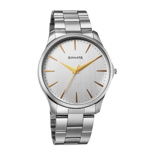 Image of Sonata Traditional Essentials Quartz Analog Silver Round Dial Men's Watch - 77163SM02W