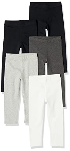 Amazon Essentials Legging Fille, Lot de 5, Blanc/Gris Clair/Gris Foncé/Noir, 8 Ans