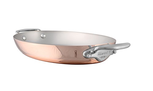 Mauviel M'Heritage 150 S 1.5mm Polished Copper & Stainless Steel Oval Pan With Cast Stainless Steel Handles, 11.8-in, Made In France