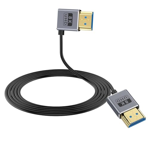 Duttek 8K Right Angle HDMI 2.1 Cable, HDMI Male to Male Cable, 48Gbps Ultra Thin HDMI Cord OD2.5mm, Support 8K@60Hz, 4K@240Hz