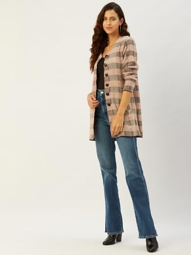 Image of Pivl Acrylic Blend Women Pink Button Closure Long Round Neck Sweater For Winter XL