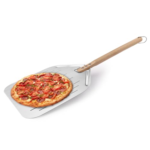Zosenyer Pelle a Pizza en Acier Inoxydable, Pelle à Pizza 39 X30.5cm et 42,5cm Poignée en Bois Ergonomique, Spatule Pizza pour La Pizza, Les tartes, Les gaufres et Les Biscuits à La Pâte