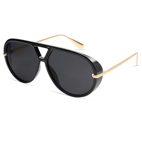 Image of VANLINKER Oversized Trendy Polarized Aviator Sunglasses for Women Men Retro Round Sunglasses Vintage Shield Shades VL9798