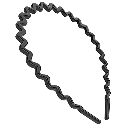 Hyfeel Wavy Headbands Plastic Skinny Thin Non-Slip Flexible Hair Bands Simple Hoops Hair Accessories For Women And Men Solid Colors (Black) #TOP4