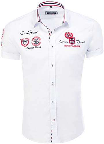Carisma Herren Kurzarm-Hemd aus 97% Baumwolle • Mit Stickerei • Freizeithemd Sommer-Hemd • Regular Fit 9002 White XXL