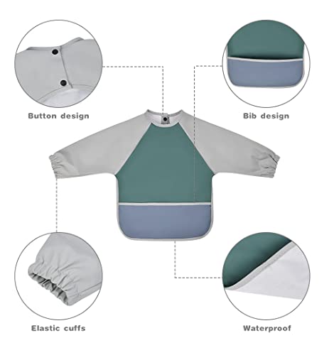 Vicloon Baby Weaning Bibs, PU Feeding Bibs With Long Sleeves, Waterproof Toddler Bibs Easy to Clean - Image 4